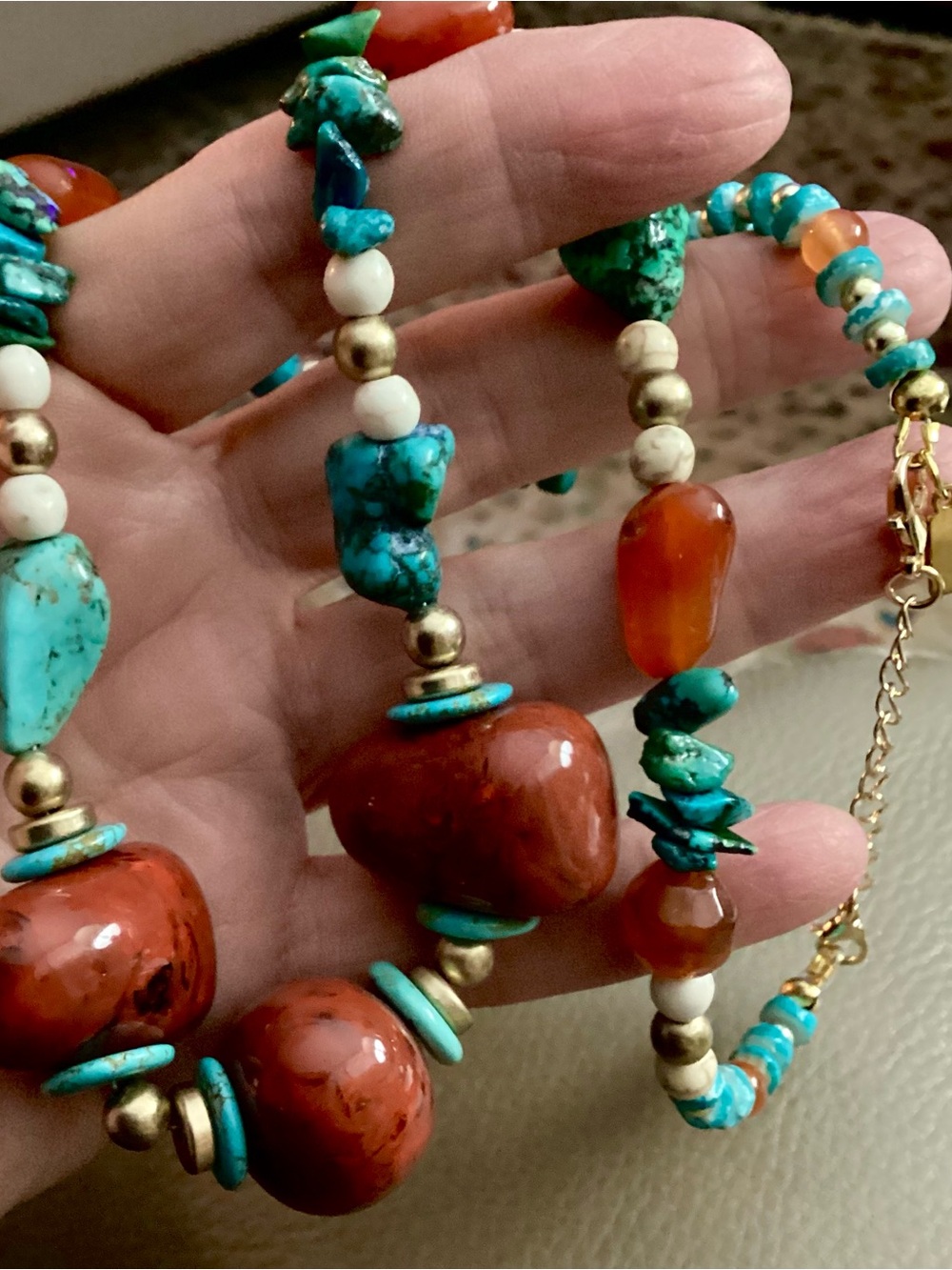 Artisan Crafted Turquoise & Stone Bead Statement Necklace - Picture 6 of 7